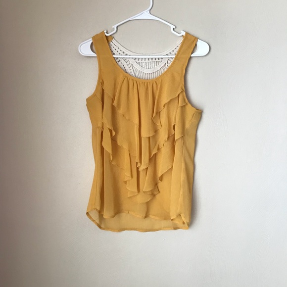 Forever 21 Ruffled Front Sleeveless Crochet Back SP Rustic Yellow - Picture 4 of 7